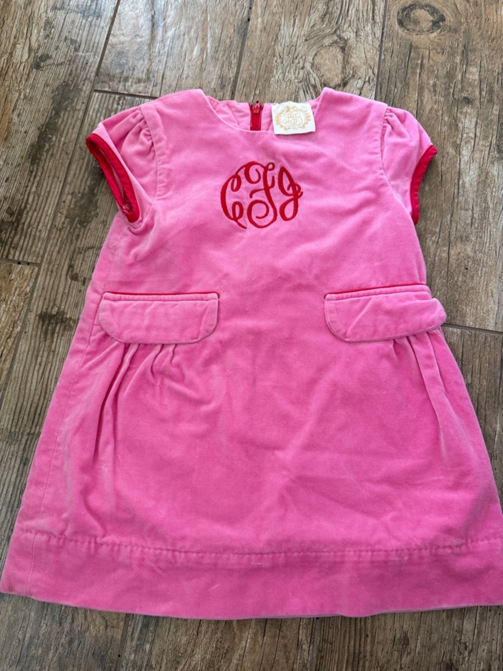 The Beaufort Bonnet Company Girls embroidered pink velveteen Betts Bow Dress 3t